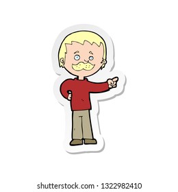 sticker of a cartoon man with mustache pointing