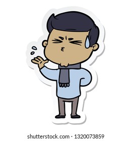 sticker of a cartoon man sweating