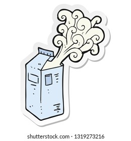 Aufkleber eines Cartoon-Milchkartons mit Explosion