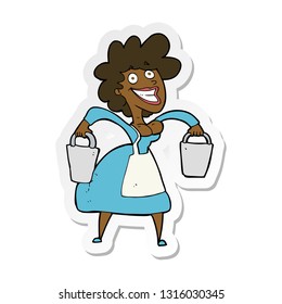 sticker of a cartoon milkmaid carrying buckets