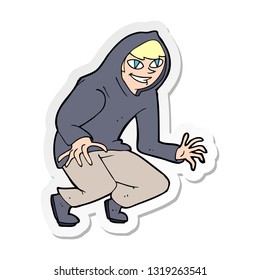 sticker of a cartoon mischievous boy in hooded top
