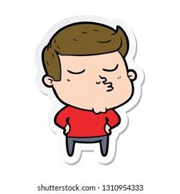 sticker of a cartoon model guy pouting