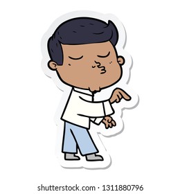pegatina de un tipo de modelo de dibujos animados puliendo