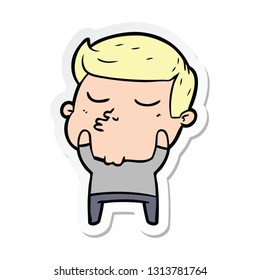 sticker of a cartoon model guy pouting