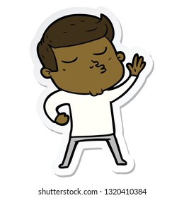 sticker of a cartoon model guy pouting