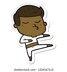 pegatina de un tipo de modelo de dibujos animados puliendo