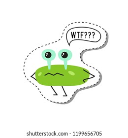 Sticker with cartoon monster. Vector illustration.