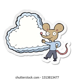 sticker of a cartoon mouse with cloud text space