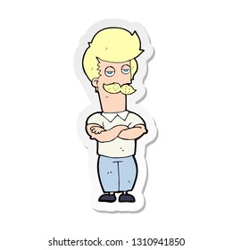 sticker of a cartoon mustache muscle man