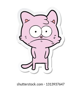 sticker of a cartoon nervous cat