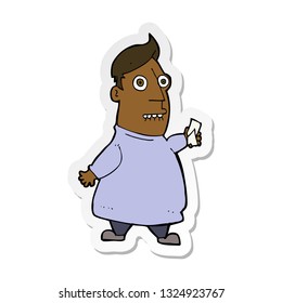 sticker of a cartoon nervous man with tickets