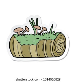 sticker of a cartoon old log with mushrooms