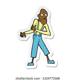sticker of a cartoon old man having heart attack