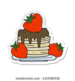 sticker of a cartoon pancake stack with strawberries
