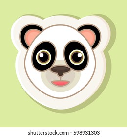 A sticker with a cartoon panda face is isolated on a simple background. An image of a panda with a contour.