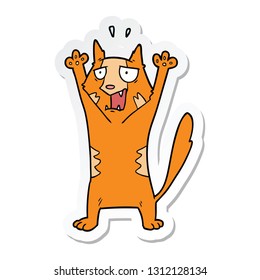 sticker of a cartoon panicking cat