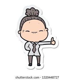adesivo de um desenho animado mulher velha pacífica