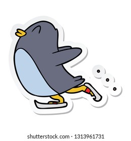 sticker of a cartoon penguin ice skating