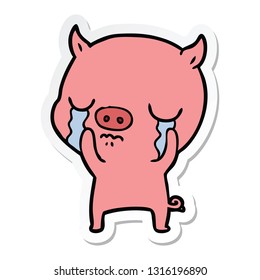 sticker of a cartoon pig crying