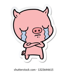 sticker of a cartoon pig crying