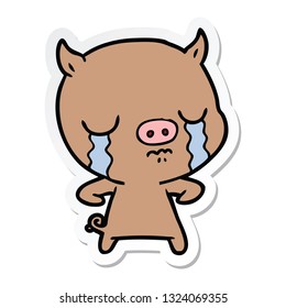 sticker of a cartoon pig crying