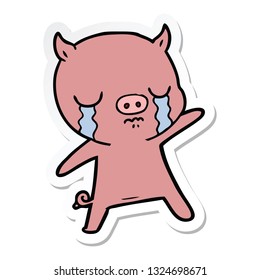 pegatina de un cerdo de dibujos animados llorando
