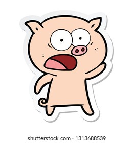 sticker of a cartoon pig shouting