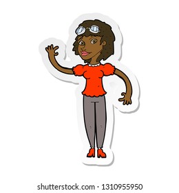 sticker of a cartoon pilot woman waving