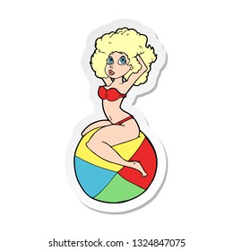 sticker of a cartoon pin up girl sitting on ball