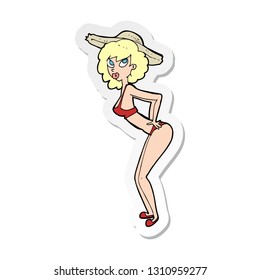 sticker of a cartoon pin-up beach girl