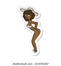 sticker of a cartoon pin-up beach girl