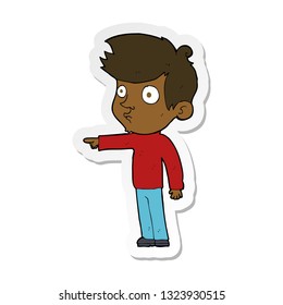 sticker of a cartoon pointing boy