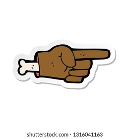 sticker of a cartoon pointing severed hand symbol