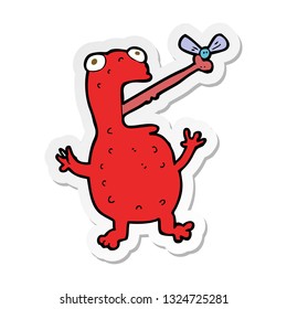 sticker of a cartoon poisonous frog catching fly