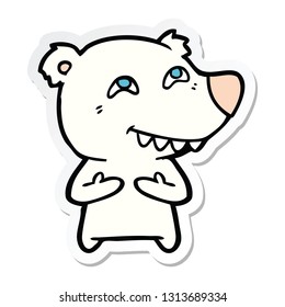 sticker of a cartoon polar bear showing teeth