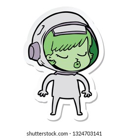 sticker of a cartoon pretty astronaut girl