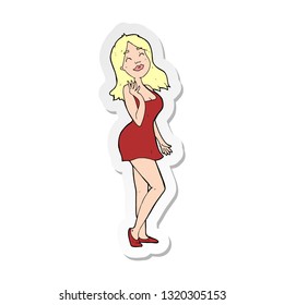 sticker of a cartoon pretty woman in cocktail dress