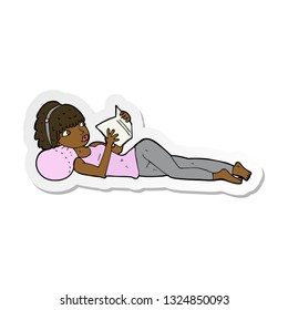 sticker of a cartoon pretty woman reading book