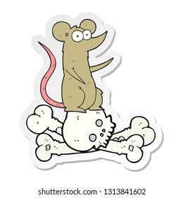 sticker of a cartoon rat on bones