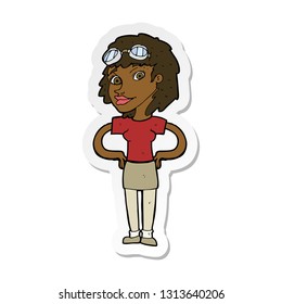 sticker of a cartoon retro pilot woman