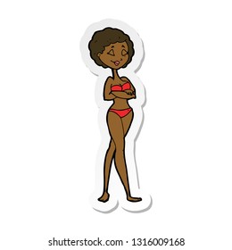sticker of a cartoon retro woman in bikini