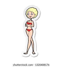 sticker of a cartoon retro woman in bikini