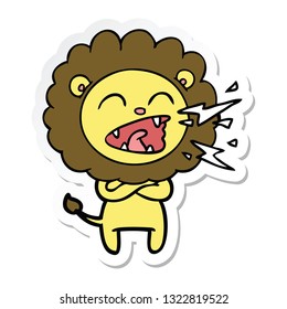 sticker of a cartoon roaring lion