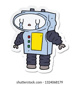 sticker of a cartoon robot crying