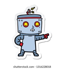 pegatina de un robot de dibujos animados apuntando