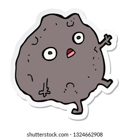 sticker of a cartoon rock falling