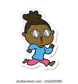 sticker of a cartoon running woman wearing spectacles