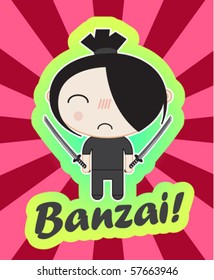 sticker with cartoon samurai