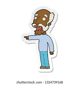 sticker of a cartoon scared old man pointing
