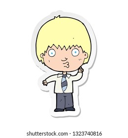 adesivo de um menino de escola de desenho animado respondendo a pergunta